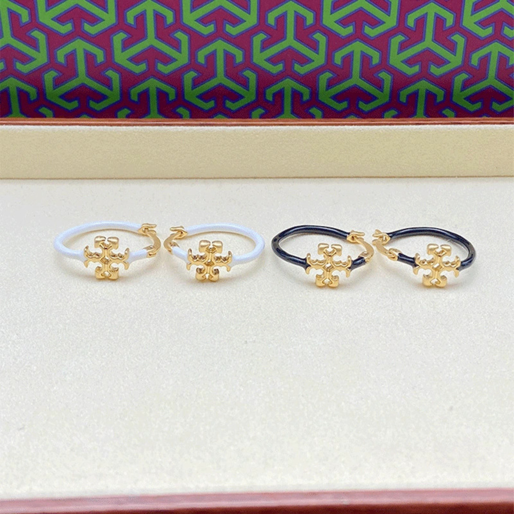 Tory Burch Large Round Gold Enamel Earrings